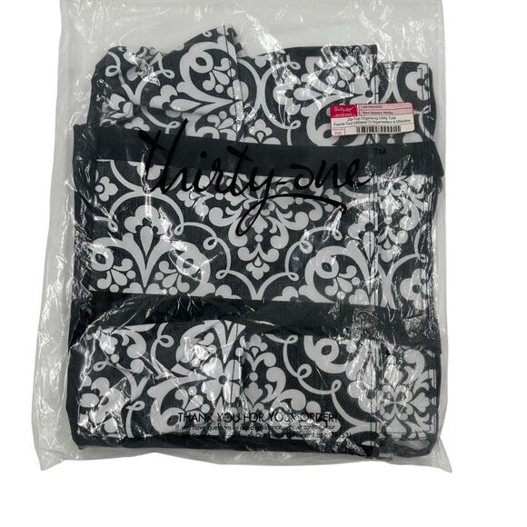 Thirty-One Zip Top Organizing Utility Tote Bag Medallion Medley Black & White Ne - Picture 1 of 5